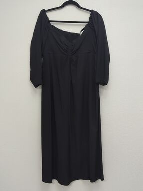 ALC Black Women's Midi Dress with Ruched Bodice